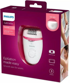 Эпилятор Philips BRE255/00 скор.:2 насад.:2 от электр.сети белый/красный - купить недорого с доставкой в интернет-магазине