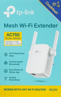 Повторитель беспроводного сигнала TP-Link RE205 AC750 10/100BASE-TX белый - купить недорого с доставкой в интернет-магазине