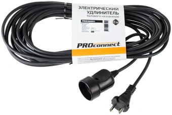 Удлинитель силовой PROconnect PROc-Uc (11-7114) 2x0.75кв.мм 1розет. 10м ПВС 6A без катушки черный - купить недорого с доставкой в интернет-магазине