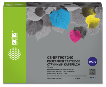 Картридж струйный Cactus CS-EPT907240 T9072 голубой (120мл) для Epson WorkForce WF-6090DW/WF-6590DWF Pro - купить недорого с доставкой в интернет-магазине