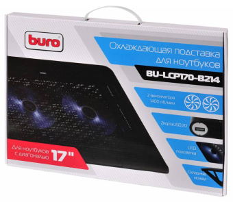 Подставка для ноутбука Buro BU-LCP170-B214 17"398x300x29мм 2xUSB 2x 140ммFAN 926г металлическая сетка/пластик черный - купить недорого с доставкой в интернет-магазине