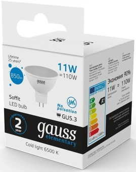 Лампа светодиодная Gauss Elementary 13531 11Вт цок.:GU5.3 софит 180B св.свеч.бел.хол. MR16 (упак.:1шт) - купить недорого с доставкой в интернет-магазине
