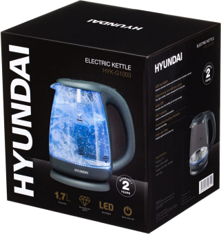 Чайник электрический Hyundai HYK-G1003 1.7л. 2200Вт серый корпус: стекло/пластик - купить недорого с доставкой в интернет-магазине