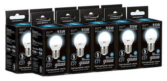 Лампа светодиодная Gauss 9.5Вт цок.:E27 шар 220B св.свеч.бел.нейт. P45 (упак.:10шт) (105102210) - купить недорого с доставкой в интернет-магазине