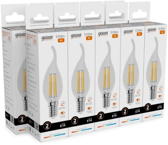 Лампа филам. Gauss Filament 8Вт цок.:E14 свеча св.свеч.бел.теп. (упак.:10шт) (42118) - купить недорого с доставкой в интернет-магазине