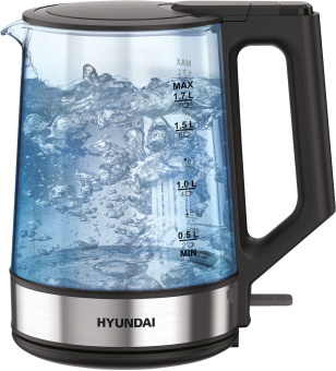 Чайник электрический Hyundai HYK-G8808 1.7л. 2200Вт черный/серебристый корпус: стекло - купить недорого с доставкой в интернет-магазине
