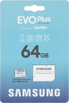 Флеш карта microSDXC 64GB Samsung MB-MC64SA EVO Plus + adapter - купить недорого с доставкой в интернет-магазине