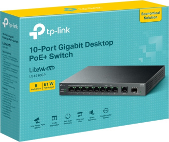 Коммутатор TP-Link LS1210GP (L2) 9x1Гбит/с 1SFP 8PoE 61W неуправляемый - купить недорого с доставкой в интернет-магазине
