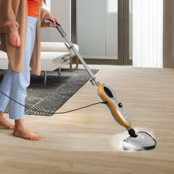 Швабра паровая Kitfort КТ-1047 1500Вт серый/оранжевый - купить недорого с доставкой в интернет-магазине