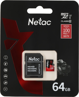 Флеш карта microSDXC 64GB Netac NT02P500PRO-064G-R P500 Extreme Pro + adapter - купить недорого с доставкой в интернет-магазине