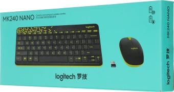 Клавиатура + мышь Logitech MK240 клав:черный/желтый мышь:черный/желтый USB беспроводная slim Multimedia (920-008198) - купить недорого с доставкой в интернет-магазине