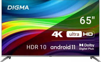 Телевизор LED Digma 65" DM-LED65UBB41 Android TV Frameless Metal темно-серебристый/серебристый 4K Ultra HD 60Hz DVB-T DVB-T2 DVB-C DVB-S DVB-S2 USB WiFi Smart TV - купить недорого с доставкой в интернет-магазине