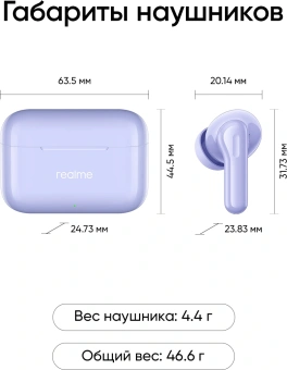 Гарнитура внутриканальные Realme Buds T200 фиолетовый беспроводные bluetooth в ушной раковине (6941764462083) - купить недорого с доставкой в интернет-магазине
