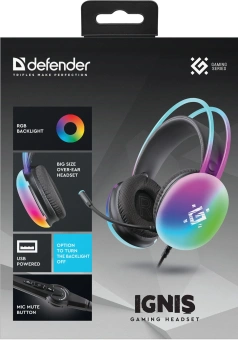 Наушники с микрофоном Defender Ignis черный 2.2м накладные USB оголовье (64441) - купить недорого с доставкой в интернет-магазине