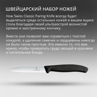 Набор ножей кухон. Victorinox Swiss Classic Paring 6.7733.6 для овощей компл.:6предм. черный карт.коробка - купить недорого с доставкой в интернет-магазине