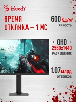 Монитор Bloody 27" MN1X черный IPS LED 1ms 16:9 HDMI M/M матовая HAS Piv 600cd 178гр/178гр 2560x1440 210Hz G-Sync FreeSync DP 2K 5.84кг - купить недорого с доставкой в интернет-магазине