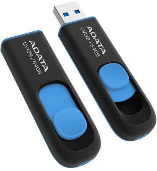 Флеш Диск A-Data 64Gb DashDrive UV128 AUV128-64G-RBE USB3.0 черный/синий - купить недорого с доставкой в интернет-магазине