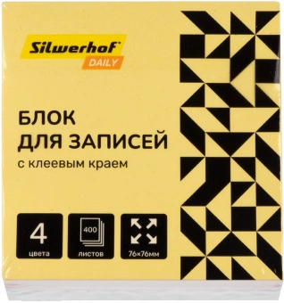 Блок самоклеящийся бумажный Silwerhof Daily 76x76мм 400лист. пастель 4цв.в упак. - купить недорого с доставкой в интернет-магазине