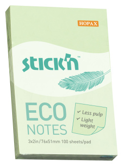 Блок самоклеящийся бумажный Stick`n ECO 21744 51x76мм 100лист. 60г/м2 пастель зеленый - купить недорого с доставкой в интернет-магазине