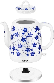 Чайник электрический Kitfort КТ-6788 1л. 1630Вт белый/синий корпус: керамика - купить недорого с доставкой в интернет-магазине