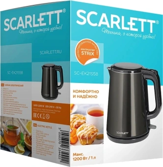 Чайник электрический Scarlett SC-EK21S58 1л. 1200Вт черный корпус: металл/пластик - цена, купить или заказать с доставкой в интернет-магазине Чайник электрический Scarlett SC-EK21S58 1л. 1200Вт черный корпус: металл/пластик - купить недорого с доставкой в интернет-магазине