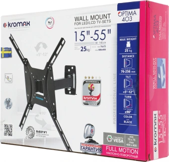 Кронштейн для телевизора Kromax OPTIMA-403 черный 15"-55" макс.25кг настенный поворот и наклон - купить недорого с доставкой в интернет-магазине