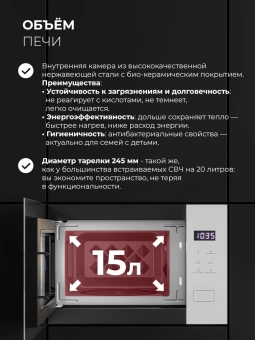 Микроволновая печь Lex BIMO 15.02N WH 15л. 600Вт белый (встраиваемая) - купить недорого с доставкой в интернет-магазине