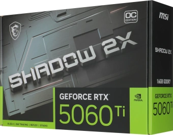 Видеокарта MSI PCI-E 5.0 RTX 5060TI 16G SHADOW 2X OC PLUS NVIDIA GeForce RTX 5060TI 16Gb 128bit GDDR7 2602/28000 HDMIx1 DPx3 HDCP Ret - купить недорого с доставкой в интернет-магазине