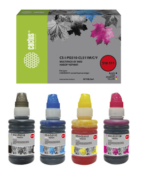 Чернила Cactus CS-I-PG510-CL511M/C/Y многоцветный набор 4x100мл для Canon Pixma MP240/MP250/MP260/MP270 - купить недорого с доставкой в интернет-магазине
