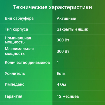 Сабвуфер автомобильный Digma DCS-120 300Вт активный (30см/12") - купить недорого с доставкой в интернет-магазине