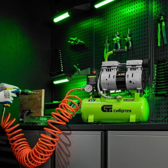 Компрессор поршневой Сибртех МБ 750/10 безмасляный 150л/мин 10л 750Вт зеленый - купить недорого с доставкой в интернет-магазине