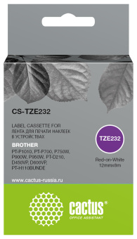 Картридж ленточный Cactus CS-TZE232 TZe-232 красный на белом 12x8 красный для Brother PT-P1010, PT-P700, P750W, P900W, P950W, PT-D210, D450VP, D600VP, PT-H110BUNDE - купить недорого с доставкой в интернет-магазине