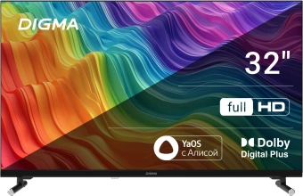 Телевизор LED Digma 32" DM-LED32SBB33 Яндекс.ТВ Frameless Metal черный FULL HD 60Hz DVB-T DVB-T2 DVB-C DVB-S DVB-S2 USB WiFi Smart TV (RUS) - купить недорого с доставкой в интернет-магазине