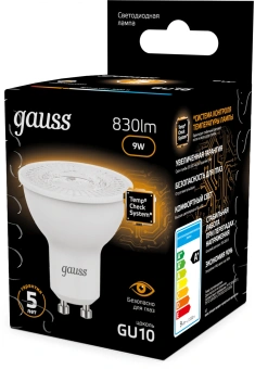 Лампа светодиодная Gauss 101506109 9Вт цок.:GU10 рефлек. 220B св.свеч.бел.теп. MR16 (упак.:10шт) - купить недорого с доставкой в интернет-магазине