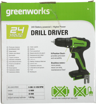 Дрель-шуруповерт Greenworks GD24DD35 аккум. патрон:быстрозажимной (3704007) - купить недорого с доставкой в интернет-магазине