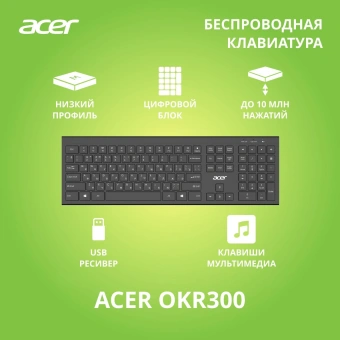 Клавиатура Acer OKR300 черный USB беспроводная (ZL.KBDEE.014) - купить недорого с доставкой в интернет-магазине