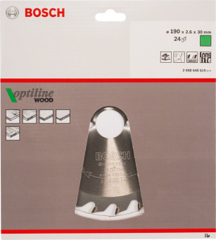 Диск пильный по дер. Bosch Standard (2608640615) d=190мм d(посад.)=30мм (циркулярные пилы) (упак.:1шт) - купить недорого с доставкой в интернет-магазине