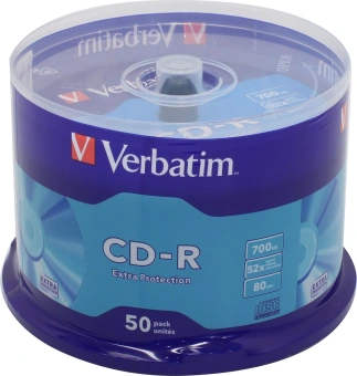 Диск CD-R Verbatim 700Mb 52x Cake Box (50шт) (43351) - купить недорого с доставкой в интернет-магазине