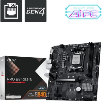 Материнская плата MSI PRO B840M-B SocketAM5 AMD B840 2xDDR5 ATX AC`97 8ch(7.1) 2.5Gg RAID+VGA+HDMI - купить недорого с доставкой в интернет-магазине