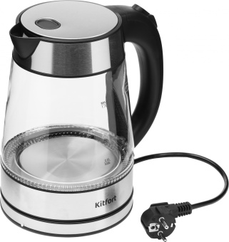 Чайник электрический Kitfort KT-6118 1.7л. 2200Вт прозрачный/серебристый корпус: стекло (КТ-6118) - купить недорого с доставкой в интернет-магазине