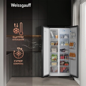 Холодильник Weissgauff WSBS 500 Inverter NoFrost Black 2-хкамерн. черный стекло инвертер - купить недорого с доставкой в интернет-магазине