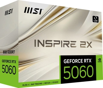 Видеокарта MSI PCI-E 5.0 RTX 5060 8G INSPIRE 2X NVIDIA GeForce RTX 5060 8Gb 128bit GDDR7 2535/28000 HDMIx1 DPx3 HDCP Ret - купить недорого с доставкой в интернет-магазине