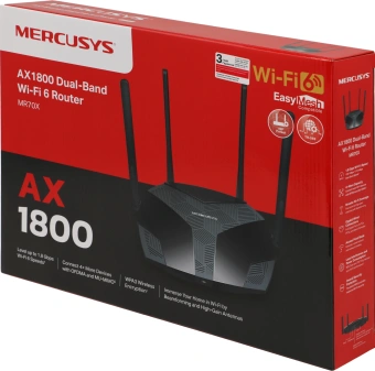 Роутер беспроводной Mercusys MR70X AX1800 10/100/1000BASE-TX черный - купить недорого с доставкой в интернет-магазине