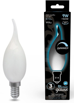 Лампа светодиодная Gauss Filament 104201209-D 9Вт цок.:E14 свеча 220B 4100K св.свеч.бел.нейт. (упак.:10шт) - купить недорого с доставкой в интернет-магазине