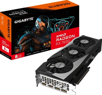 Видеокарта Gigabyte PCI-E 4.0 GV-R76GAMING-8GD AMD Radeon RX 7600 8Gb 128bit GDDR6 2250/18000 HDMIx2 DPx2 HDCP Ret - купить недорого с доставкой в интернет-магазине