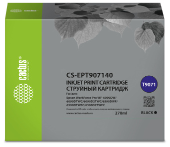 Картридж струйный Cactus CS-EPT907140 T9071 черный (270мл) для Epson WorkForce WF-6090DW/WF-6590DWF Pro - купить недорого с доставкой в интернет-магазине