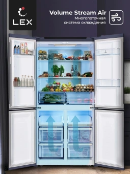 Холодильник Lex LCD505BmID 3-хкамерн. синий металлик инвертер - купить недорого с доставкой в интернет-магазине