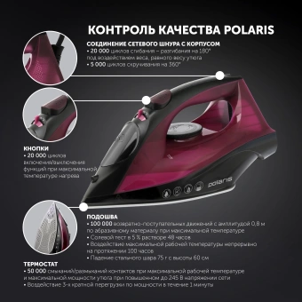 Утюг Polaris PIR 2430K 2400Вт фуксия/черный - купить недорого с доставкой в интернет-магазине
