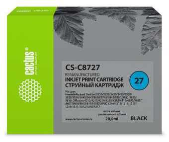 Картридж струйный Cactus CS-C8727 №27 черный (20мл) для HP DJ 3320/3325/3420/3425/3520 - купить недорого с доставкой в интернет-магазине