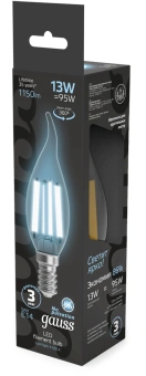 Лампа филам. Gauss Filament 13Вт цок.:E14 свеча 220B св.свеч.бел.нейт. (упак.:10шт) (104801213) - купить недорого с доставкой в интернет-магазине